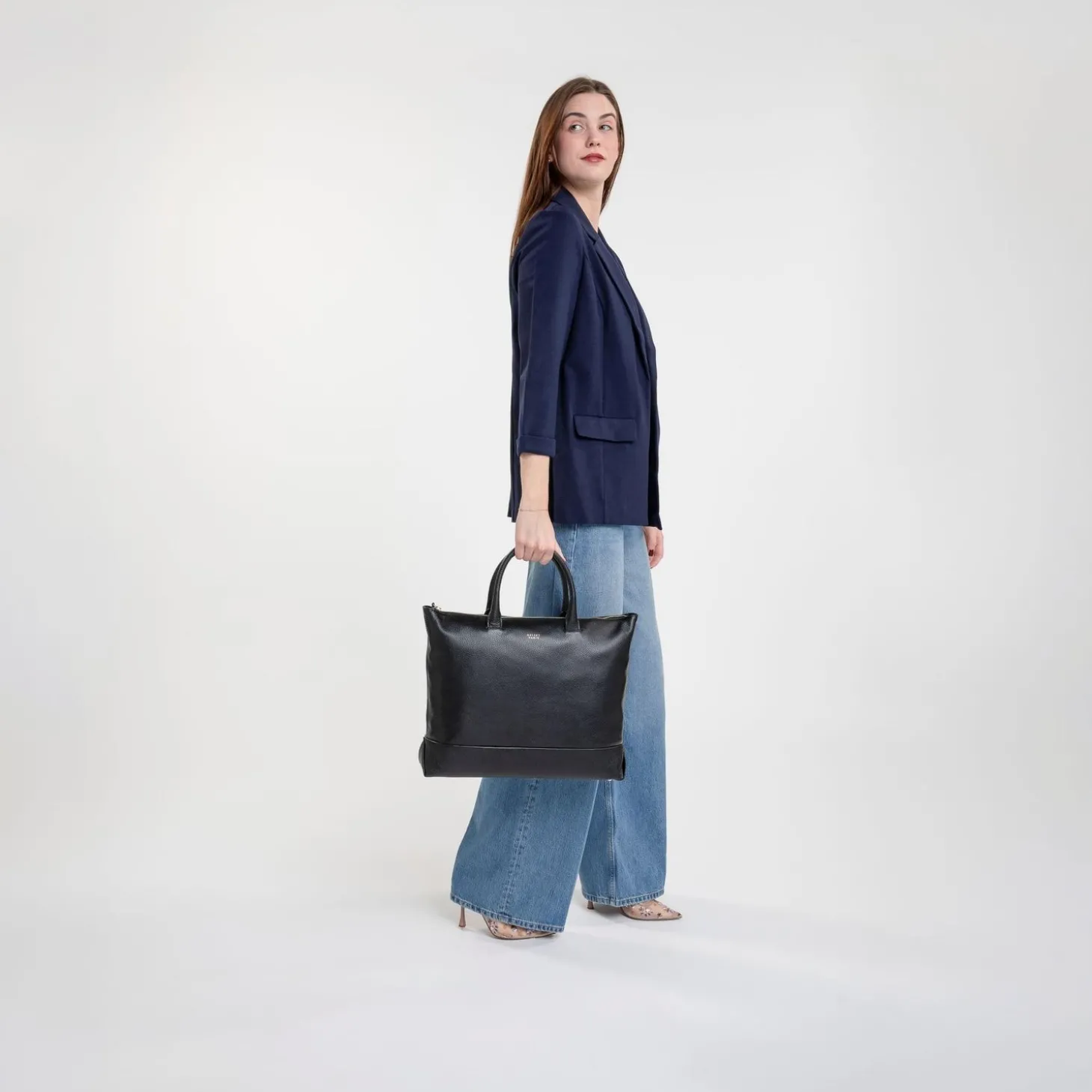 Delsey Leather Collection Zippered Tote Bag