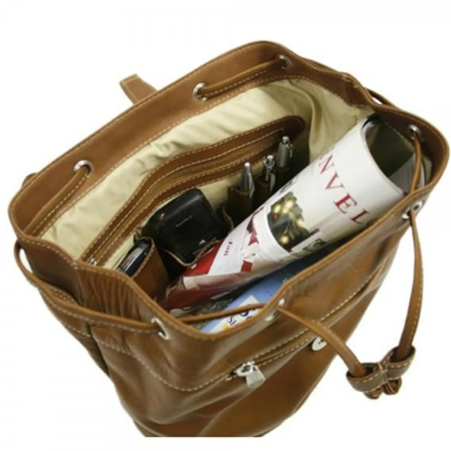 Piel Leather Top Flap Drawstring Backpack